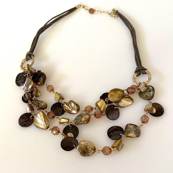 Necklace Brown Shells and Beads 3 Layers Boho  Bohemian 18”+ 3” - Picture 2 of 10